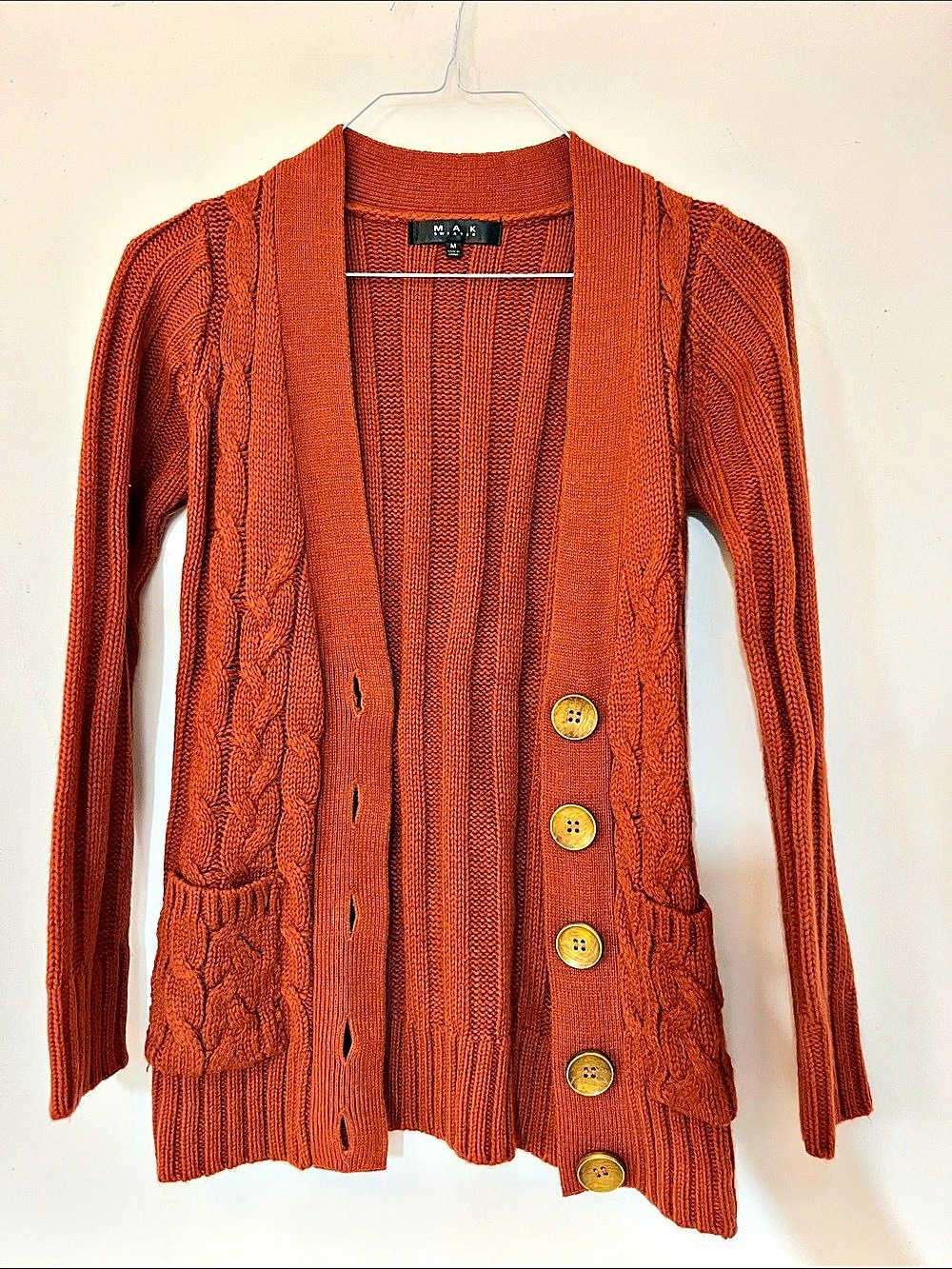 MAK sweater Cable Knit Cardigan in Orange Size Medium